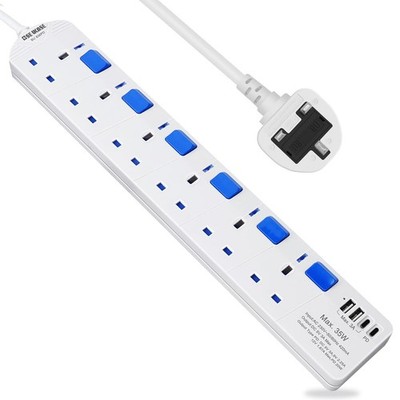 SE UKASE Verlängerungskabel mit USB-C PD Anschluss, Schnellladen, 6-fach Stecker SU 836PD 