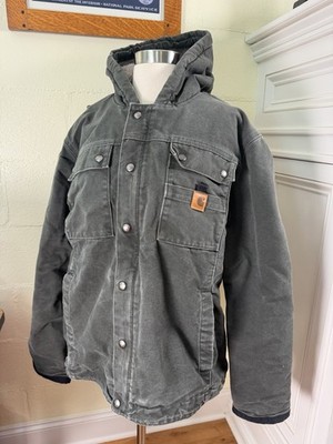Carhartt 102285 Sandstone Duck Hooded Jacket Sherpa Lined Moss 316 Sz L