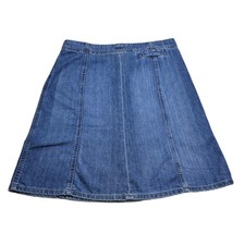 Eddie Bauer Size 12 Denim Midi Skirt A-Line Seam Detail 100 Cotton Western