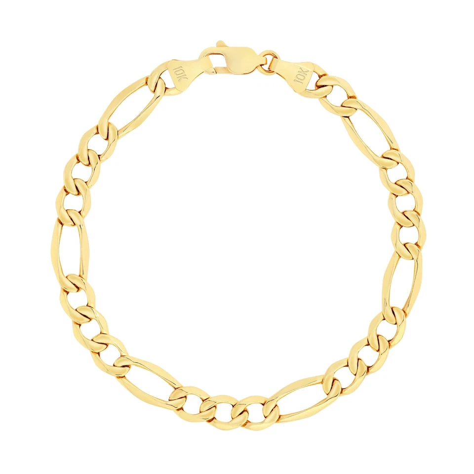 10K Yellow Gold 7mm Italian Figaro Chain Link Bracelet Mens Women 7" 7.5" 8" 9"