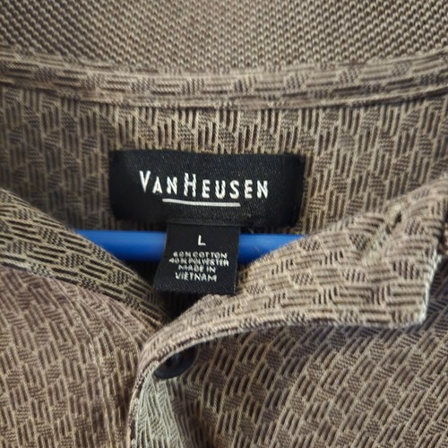 Van Heusen Men's Polo Shirt Large Short Sleeve Brown Basketweave Design Preowned - Picture 7 of 8
