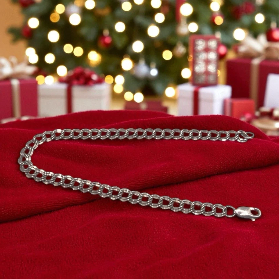 Pulsera vintage de plata de ley 925 de 5 mm con doble eslabón ovalado, 8" Foto 4 de 4