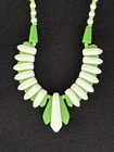 Vintage 1950s Art Deco Green & White Milk Glass Choker Necklace Dog Tooth Fringe