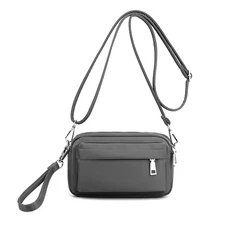 Multi-Zipper Crossbody Handbag Purse, Women's Nylon Wristlet Mini Crossbody B...