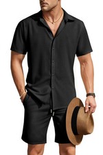 Men Short Sets Outfits 2 Piece Cotton Summer Outfit Matching Shirt and Shorts