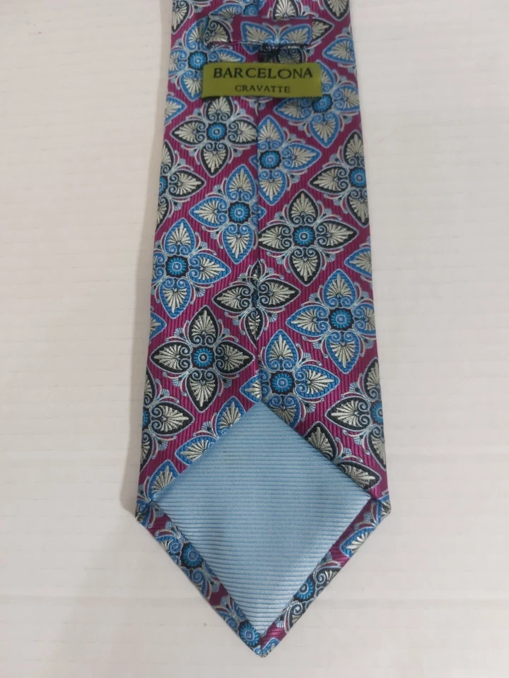 Barcelona Purple Floral Jacquard Tie 60"x5" Blue Silver Microfiber Neckwear - Image 2 of 3