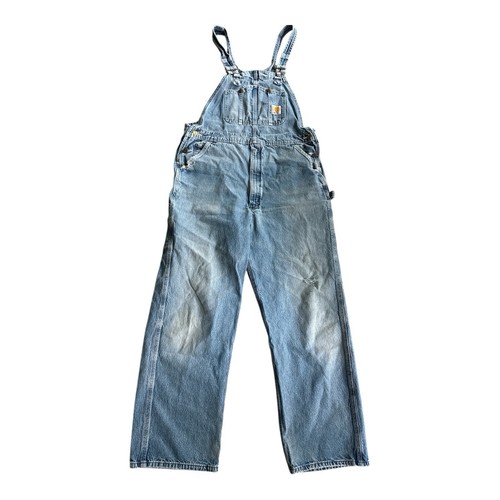 Vintage Carhartt Bib Overalls Mens 36x30 Blue Denim Carpenter Distressed