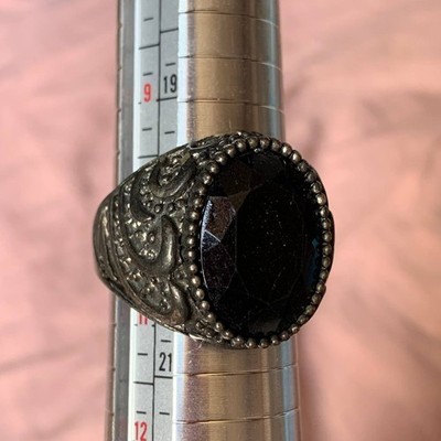 RARE ANCIENT MEDIEVAL ROMAN SILVERED COLOR WARRIOR OLD RING BLACK STONE