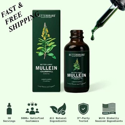 NEW Mullein Leaf & Chlorophyll Drops for Lung Detox & Mucus Cleanse - 30Servings
