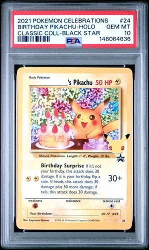 2021 POKEMON CELEBRATIONS CLASSIC COLL #24 BIRTHDAY PIKACHU-HOLO PSA 10