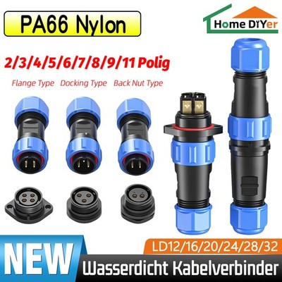 2-11Polig IP68 Wasserdicht Stecker Steckverbinder LD12 LD16-LD32 Kabelverbinder