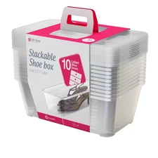6 Quart Clear Shoe Storage Box Stacking Container Bin W/ Lids,10 Pack