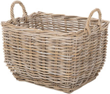 Handwoven Rattan Wicker Basket with Handles - Large Gray-Brown Organizer