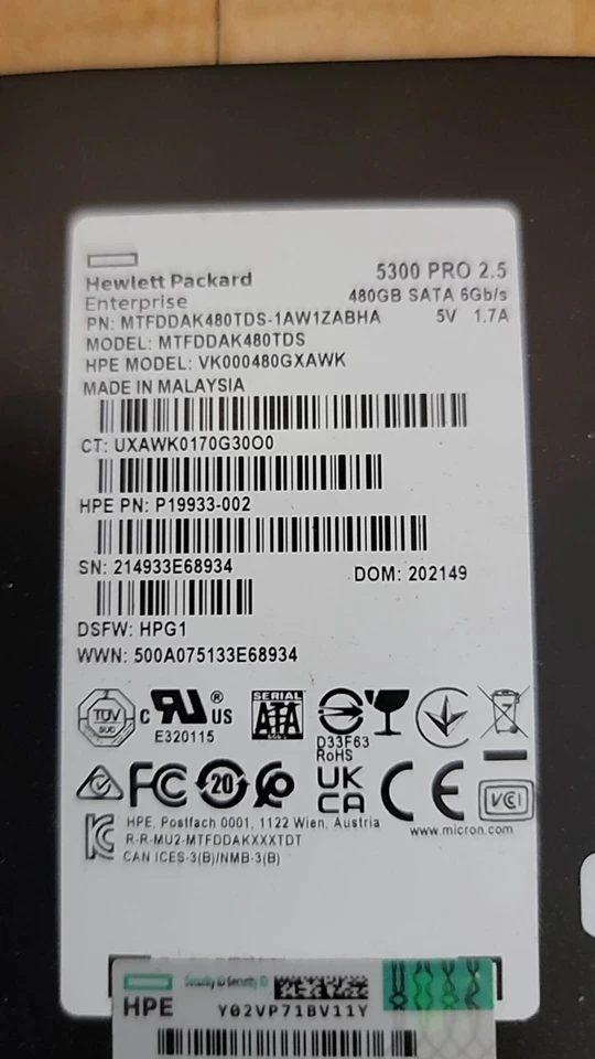 HP P19933-002 5300 Pro MTFDDAK480TDS 480GB 2.5" 6Gb/s SATA SSD - Image 2 of 2