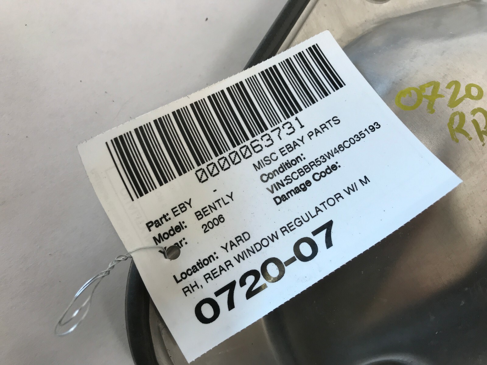 06 07 08 BENTLEY CONTINENTAL FLYING SPUR WINDOW REGULATOR REAR RIGHT RH OEM