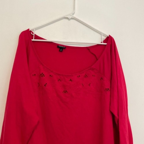 TORRID 2 Plus Size Off Shoulder French Terry Embroidered Sweatshirt Pink ish 2X - Picture 6 of 14