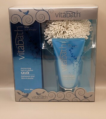Vitabath Gift Set Perfect Pair Bath Shower Gel 20% Shea Butter Hand Cream Pouf
