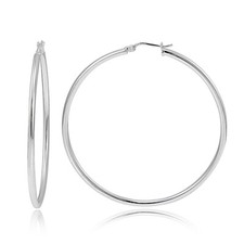 Sterling Silver 1.5mm High Polished Round Hoop Earrings, 40mm