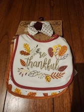 New Baby Essentials Baby Girls Thanksgiving 3 Bibs and bow headband Fall