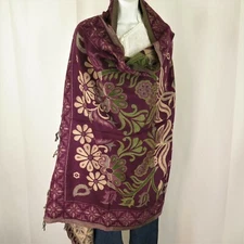 Yak Wool | Shawl/Throw/Wrap| Handloomed| Reversal| Flora| Base Color: Eggplant