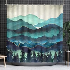 Shower Curtain Mountains Teal Forest Tree Shower Curtains Natural Landscape S...