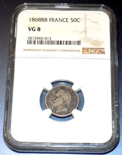 1868 BB France 50 Centimes Key Date NGC VG8 50C French Napoleon III KM814.2 COIN