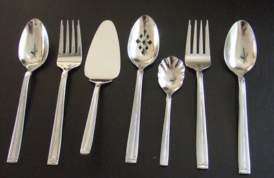 7 SERVING PIECES WALLACE STAINLESS SATIN FROSTED Svg Spoons/Forks, Pie Server &