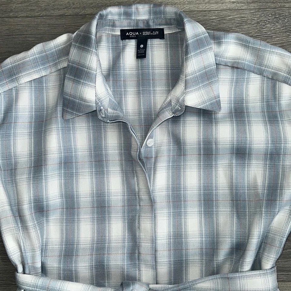 AQUA x Scout город рубашка платье большой девочек большой клетку пастель синий Western осени - Изображение 3 из 4