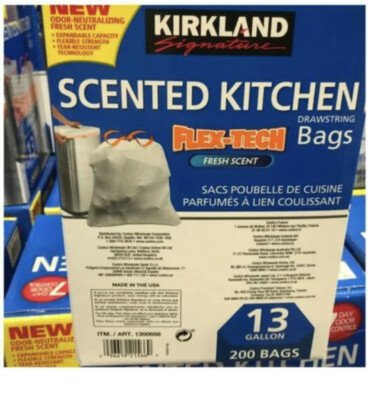 13 Gallon Costco Black Garbage Bags Kirkland Signature Flex-Tech