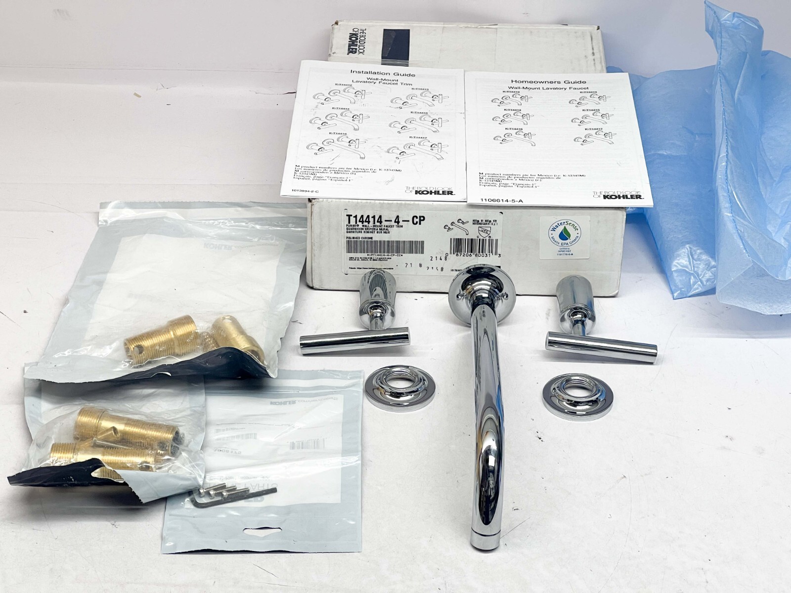 KOHLER T144144CP Purist Wallmount bathroom sink faucet trim 9" Lever