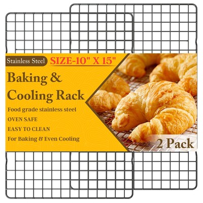 2PCS Cooling Racks for Cooking and Baking - 10'' x 15''Heavy Duty Stainless Steel