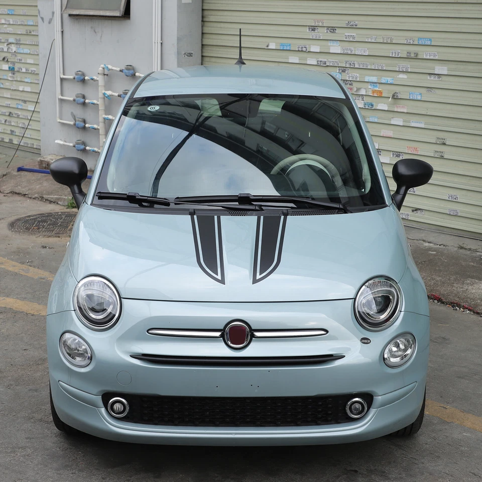 Calcomanía de vinilo de doble tira de carreras con capó mate para Fiat 500 Abarth 595 Foto 3 de 4