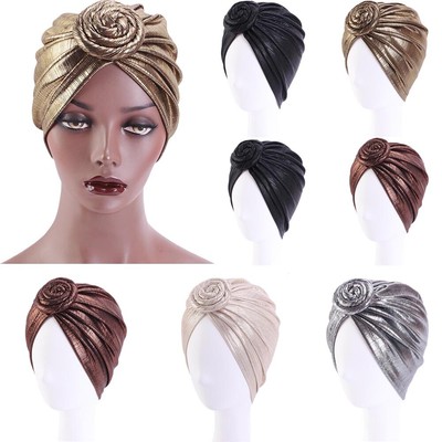 Women Pleated Hijab Caps Muslim Twist Knot Turban Wrap Hats Headscarf Chemo Caps