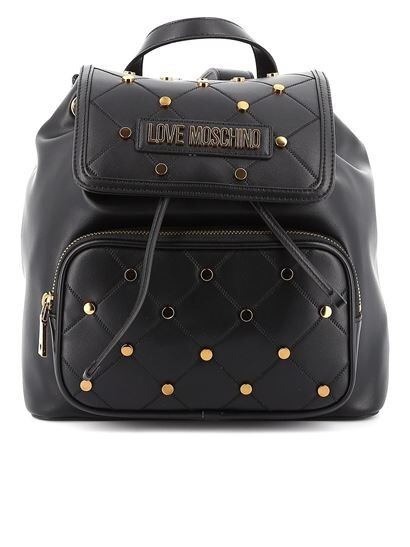 LOVE MOSCHINO Borsa PU Nero Flap Backpack Bag Black Leather