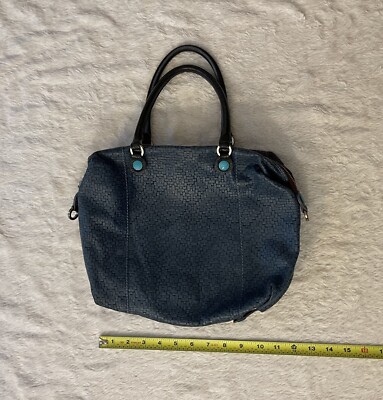 Vintage Gabs Women s Double Handle Leather Wool Handbag Cerulean Blue