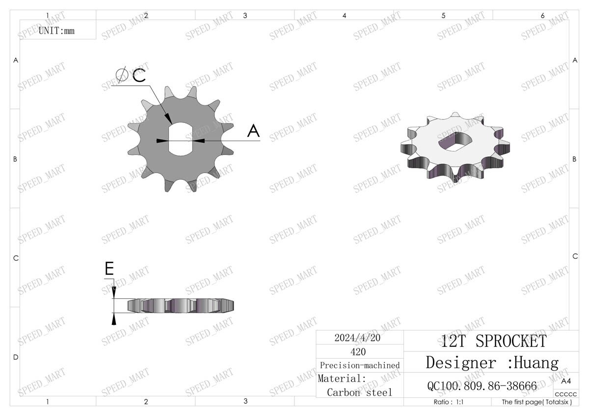 12 Tooth Sprocket Dual D-bore for 420 chain electric scooter
