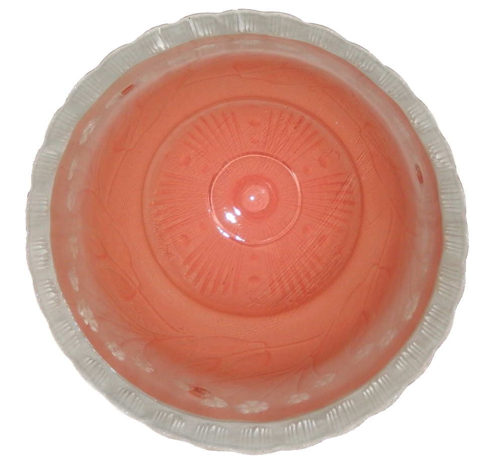 Vintage Hanging Light Fixture Floral Art Deco Pink Ornate Glass 3 Hole