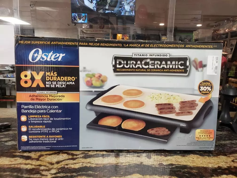Oster duraceramic electric griddle cheap with warming tray stores