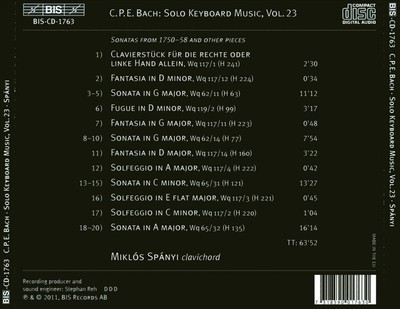 MIKLÓS SPÁNYI C.P.E. BACH: THE SOLO KEYBOARD MUSIC, VOL. 23 NEW CD