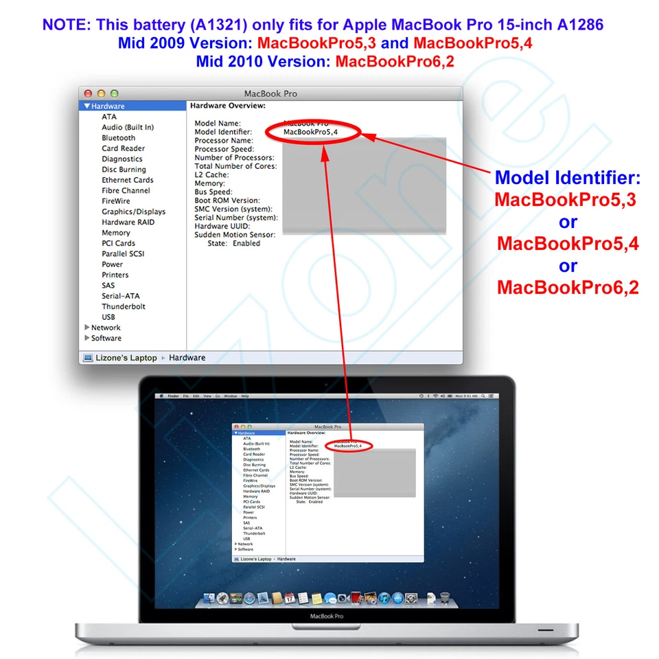 Nueva batería A1321 para Apple MacBook Pro 15" A1286 2009 mediados de 2010 661-5211 EE. UU. Foto 3 de 4