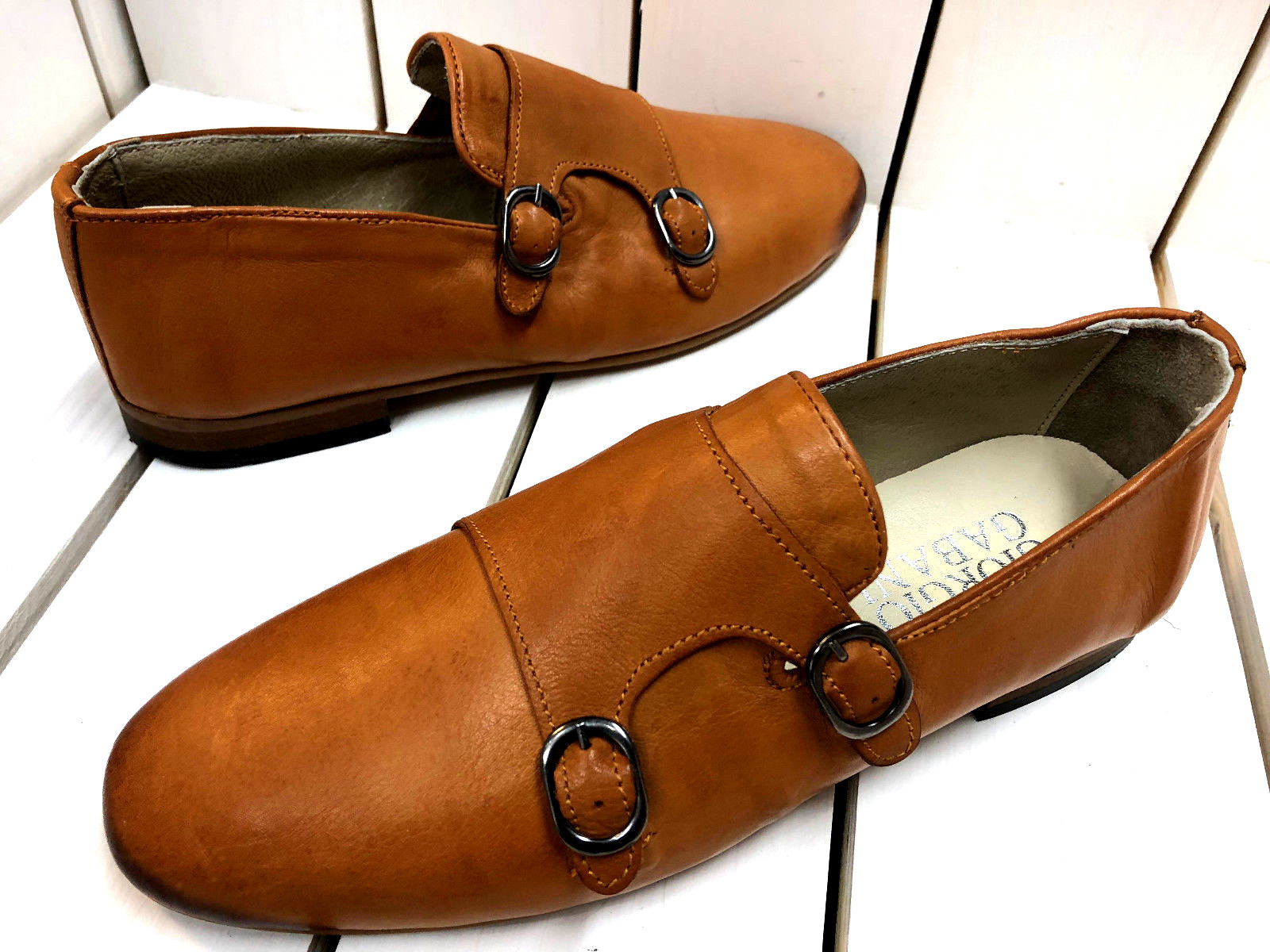 Giorgio Gabani Slippers Camel Brown Double Buckle Moccasin Leather Men's Shoes image 2