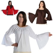 Mittelalter Bluse Ute Baumwolle Wei&szlig;, Braun, Rot | HEMAD Gewandung LARP Cosplay