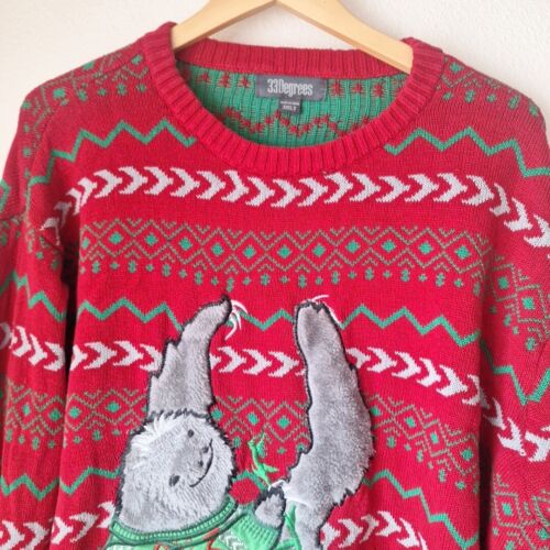33 Degrees Sloth Christmas Sweater 3XLT Ugly Funny Holiday Fair Isle Pullover - Picture 3 of 10
