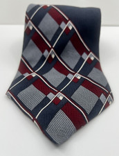 Vtg Wembley Neck Tie Silk Made in USA Geometric 4"Wx58.5"L Blues Gray Maroon