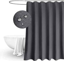 Extra Long Wide-Shower Curtain 200 x 210cm Drop,Solid Dark Grey Waffle-Pattern