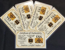 GOLD x5 ACB 1/4GRAIN 24K SOLID BULLION MINTED BAR 9999 FINE CERT/AUTHENTICITY#