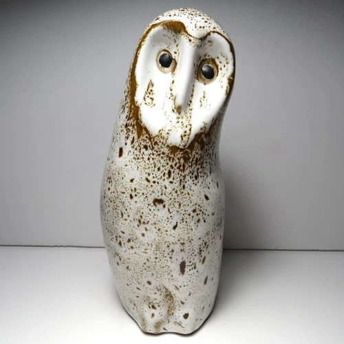 Vintage Pigeon Forge Pottery Brown and White Owl Figurine 7 1/4" Tall