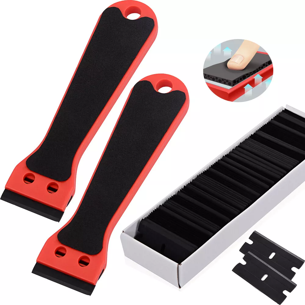 4 Pcs Plastic Razor Blade Scraper and 100 Pcs Blades, Remove Label