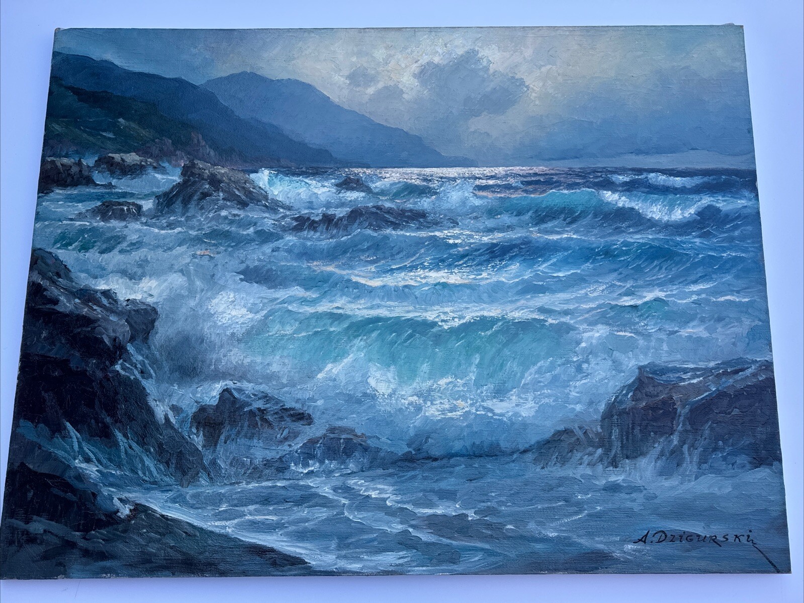 ALEXANDER DZIGURSKI PAINTING LARGE FINEST COASTAL 40 INCHES BEACH LISTED FAMOUS