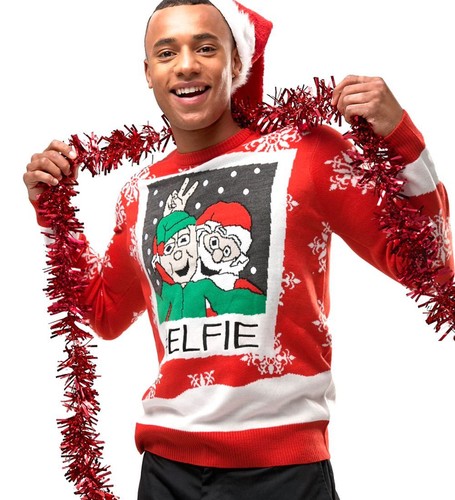 Mens Elfie Christmas Jumper Red Elf 